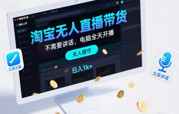 淘宝无人直播带货，不需要出镜，不需要讲话，电脑全天开播，轻松上手，日入1k+【揭秘】-研习库