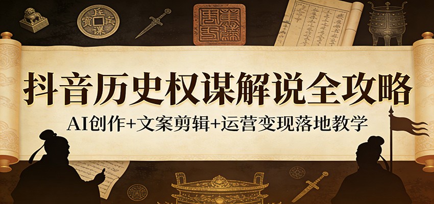 抖音历史权谋解说全攻略:AI创作+文案剪辑+运营变现落地教学-研习库
