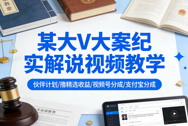 某大V大案纪实解说视频教学,可做伙伴计划、撸精选收益,视频号和支付宝分成计划均可-研习库