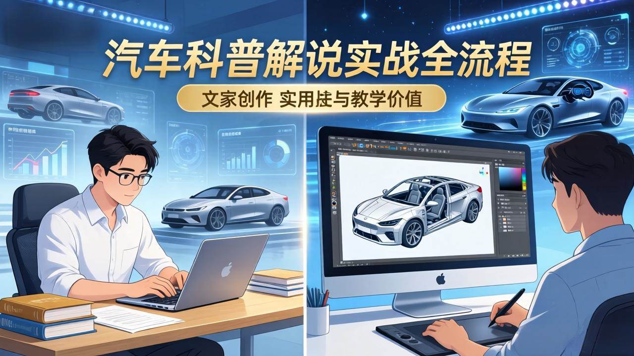 (17665期)抖音汽车科普解说实战:文案+动画+画面处理+去水印全流程,打造专业汽车科普视频-研习库
