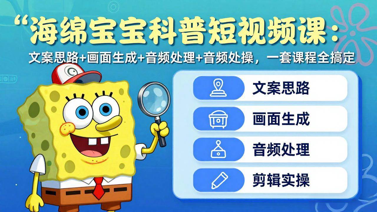 (17756期)海绵宝宝科普短视频课:文案思路+画面生成+音频处理+剪辑实操,一套课程全搞定-研习库