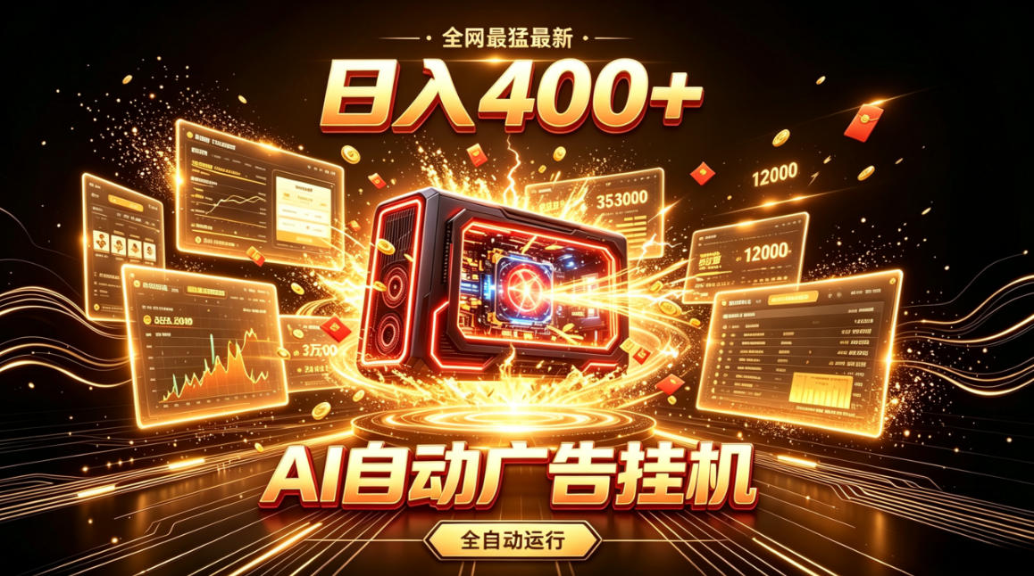 全网最猛最新的AI自动广告挂G，狠收益日入400+，真正做到躺賺式变现【揭秘】-研习库