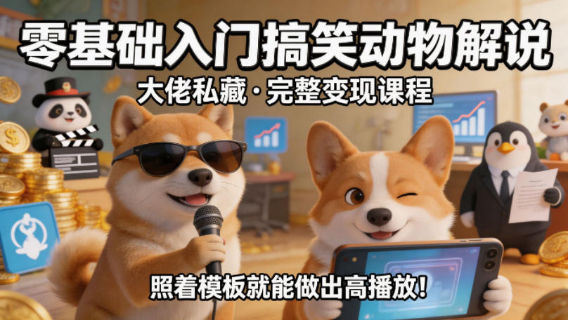 零基础入门搞笑动物解说，大佬私藏完整变现课程，照着模板就能做出高播放-研习库