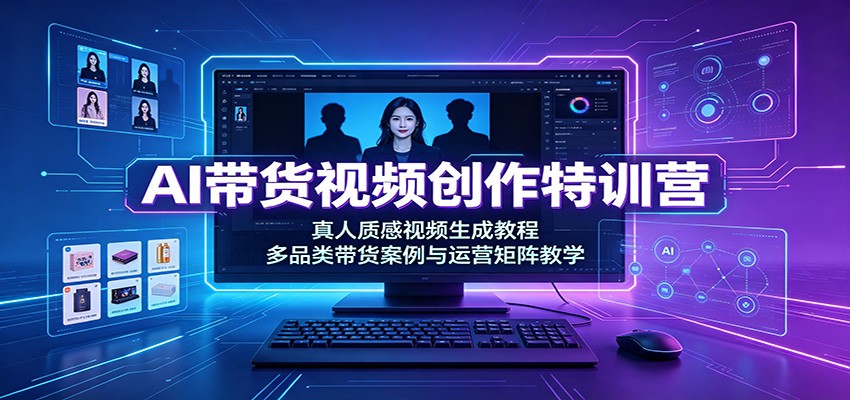 AI带货视频创作特训营:真人质感视频生成教程,多品类带货案例与运营矩阵教学-研习库