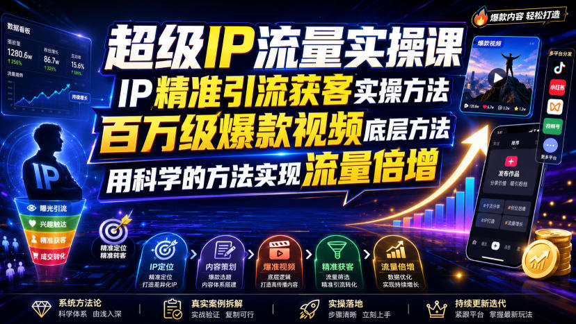 超级IP流量实操课,IP精准引流获客实操方法,百万级爆款视频底层方法,用科学的方法实现流量倍增-研习库