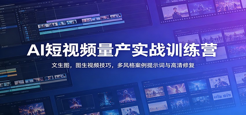 AI短视频量产实战训练营：文生图，图生视频技巧，多风格案例提示词与高清修复-研习库