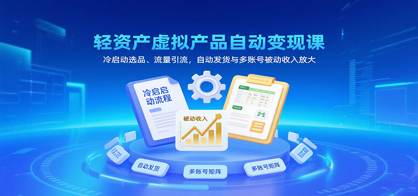 轻资产虚拟产品自动变现课，冷启动选品、流量引流，自动发货与多账号被动收入放大-研习库