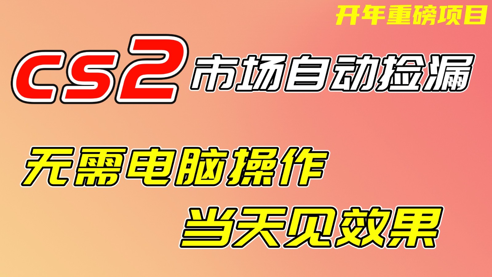 CS2市场挂机项，无需电脑操作，无需进入游戏，当天见效果，支持任何形式验证-研习库