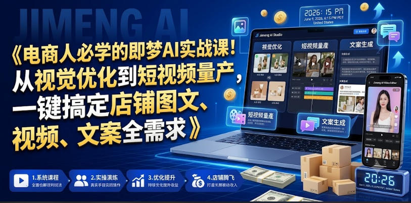 电商人必学的即梦AI实战课！从视觉优化到短视频量产，一键搞定店铺图文、视频、文案全需求-研习库