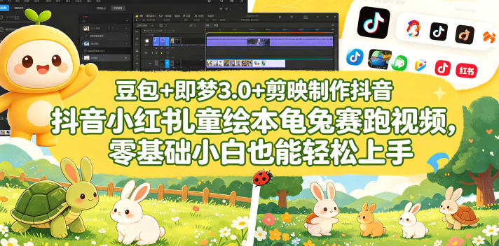 豆包＋即梦3.0+剪映制作抖音小红书儿童绘本龟兔赛跑视频，零基础小白也能轻松上手-研习库