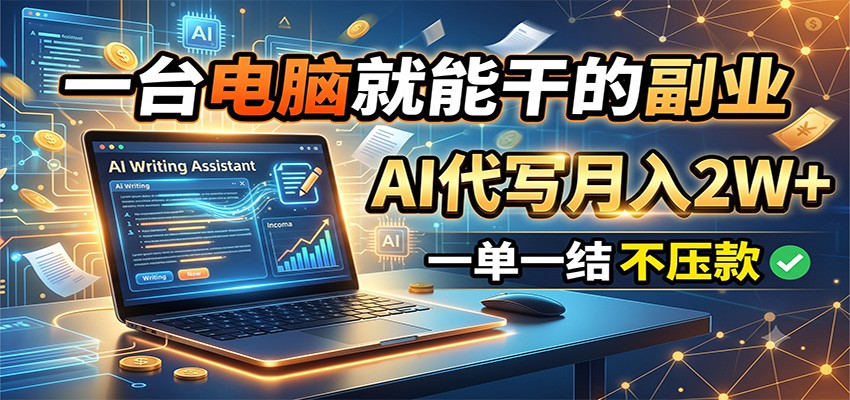 一台电脑就能干的副业,AI代写月入2W+,一单一结不压款-研习库