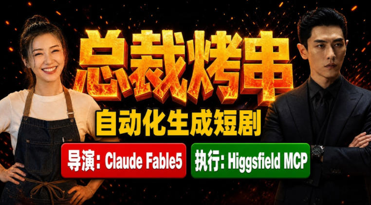 Claude Fable5担任导演+Higgsfield MCP落地执行｜《总裁烤串》真人质感短剧全自动AI生成全流程教学-研习库