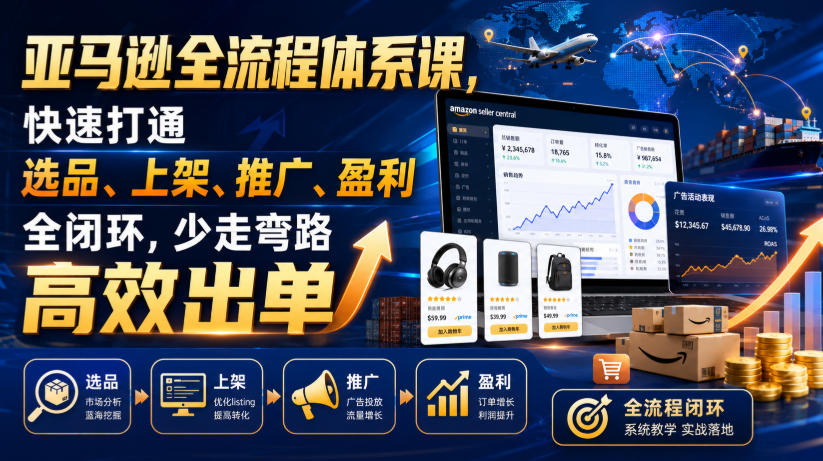 亚马逊全流程体系课,快速打通选品、上架、推广、盈利全闭环,少走弯路高效出单-研习库