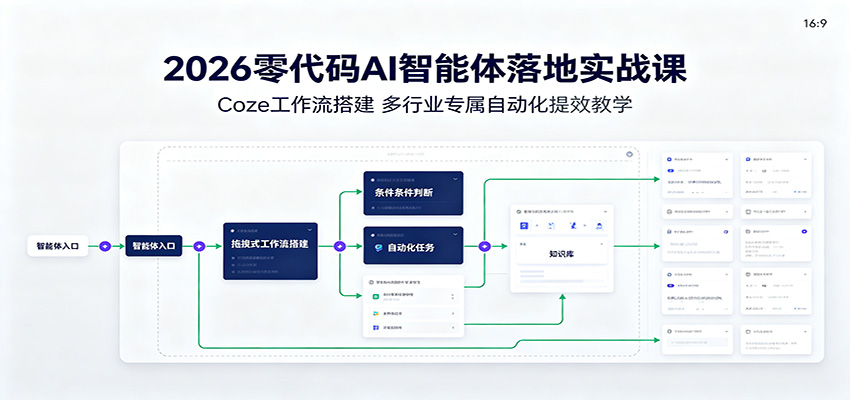 2026零代码AI智能体落地实战课:Coze工作流搭建,多行业专属自动化提效教学-研习库
