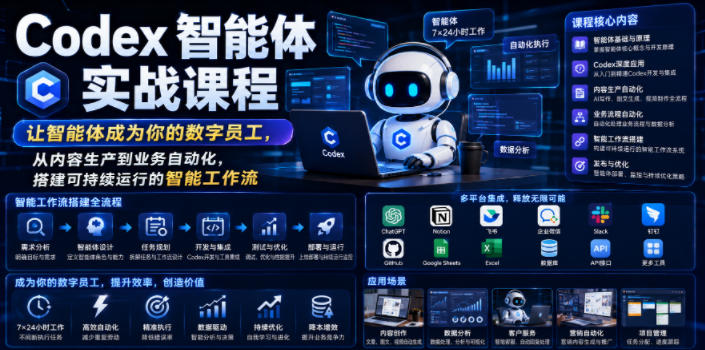 Codex智能体实战课程,让智能体成为你的数字员工,从内容生产到业务自动化,搭建可持续运行的智能工作流-研习库