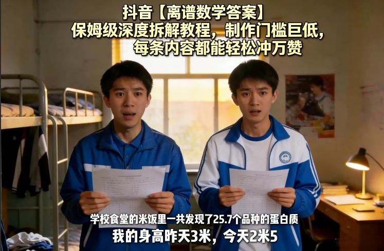 抖音【离谱数学答案】保姆级深度拆解教程，制作门槛巨低，每条内容都能轻松冲万赞，附详细步骤-研习库