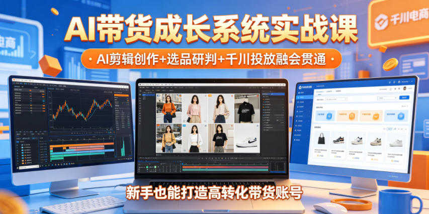 AI带货成长系统实战课，AI剪辑创作+选品研判+千川投放融会贯通，新手也能打造高转化带货账号（更新2026年）-研习库