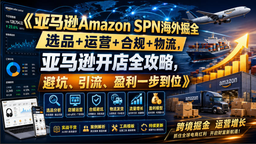 亚马逊Amazon SPN海外掘全,选品+运营+合规+物流,亚马逊开店全攻略,避坑、引流、盈利一步到位-研习库