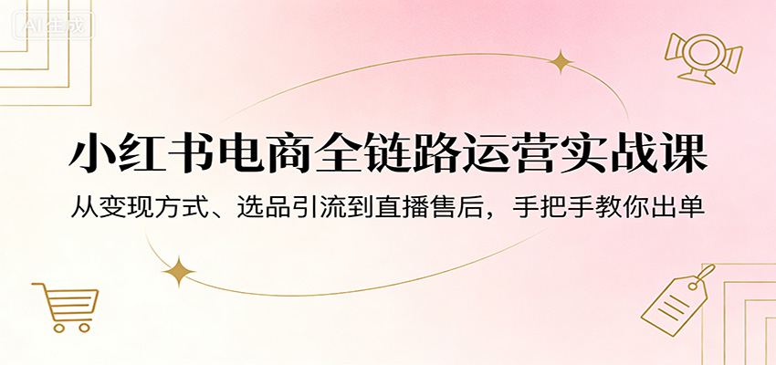 小红书电商全链路运营实战课：从变现方式、选品引流到直播售后，手把手教你出单-研习库