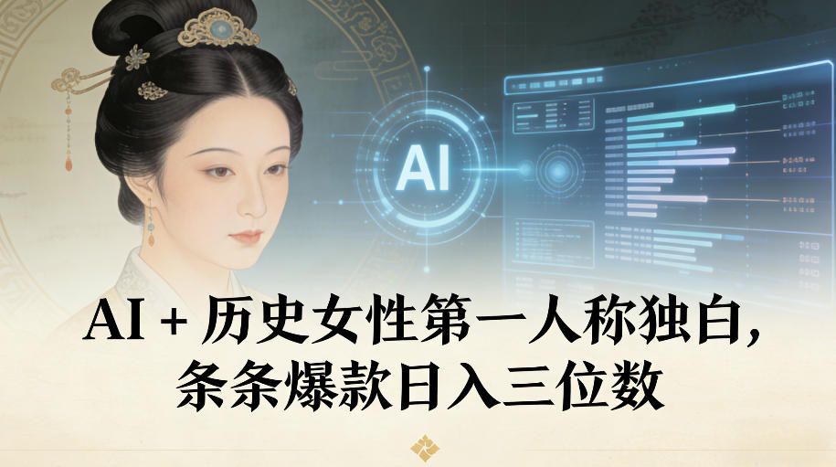 AI+历史女性第一人称独白，条条爆款日入三位数-研习库