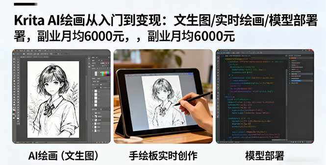 图片[1]-（16222期）Krita AI绘画从入门到变现：文生图/实时绘画/模型部署，副业月均6000元-研习库