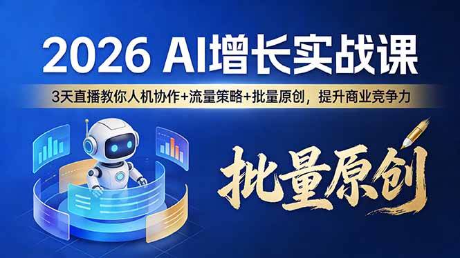 (17662期)2026 AI 增长实战课:3 天直播教你人机协作 + 流量策略 + 批量原创,提升商业竞争力-研习库