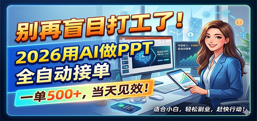 别再盲目打工了！2026用AI做PPT全自动接单，一单5张+，当天见效！-研习库