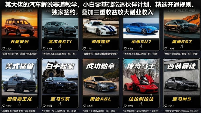 某大佬的汽车解说赛道教学,小白零基础吃透伙伴计划、精选开通规则、独家签约,叠加三重收益放大副业收入-研习库