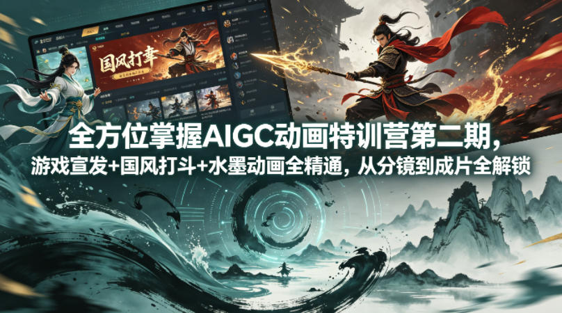 全方位掌握AIGC动画特训营第二期，游戏宣发+国风打斗+水墨动画全精通，从分镜到成片全解锁-研习库