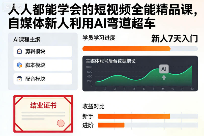人人都能学会的短视频全能精品课，自媒体新人利用AI弯道超车-研习库