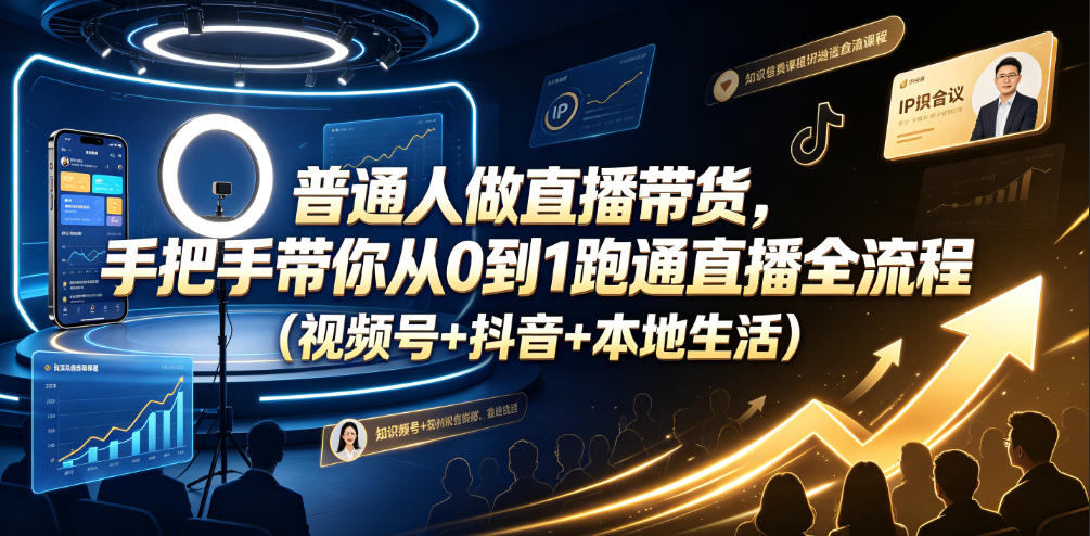 普通人做直播带货，手把手带你从0到1跑通直播全流程（视频号+抖音+本地生活）-研习库