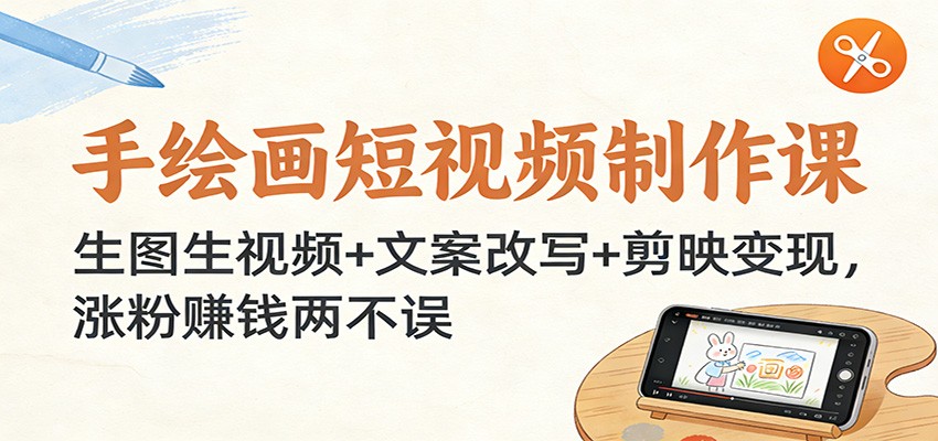 手绘画短视频制作课：生图生视频+文案改写+剪映变现，涨粉赚钱两不误-研习库