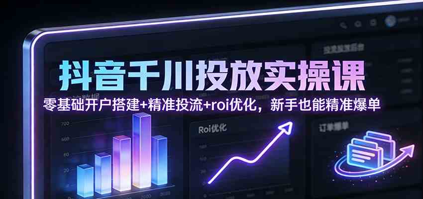 抖音千川投放实操课：零基础开户搭建+精准投流+roi优化，新手也能精准爆单-研习库