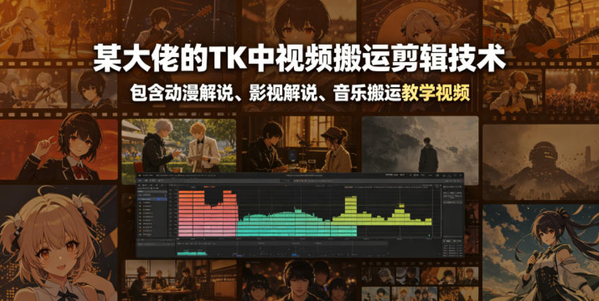 某大佬的TK中视频搬运剪辑技术,包含动漫解说、影视解说、音乐搬运教学视频-研习库