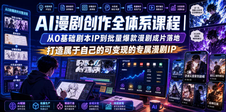 AI漫剧创作全体系课程|从0基础剧本IP到批量爆款漫剧成片落地,打造属于自己的可变现的专属漫剧IP-研习库