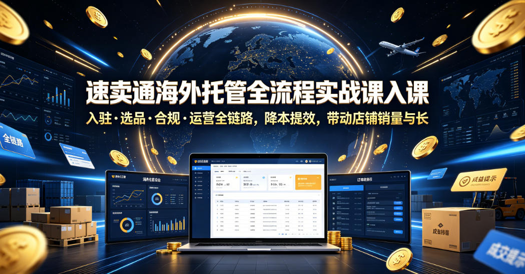速卖通海外托管全流程实战课入驻・选品・合规・运营全链路,降本提效,带动店铺销量与收益增长-研习库