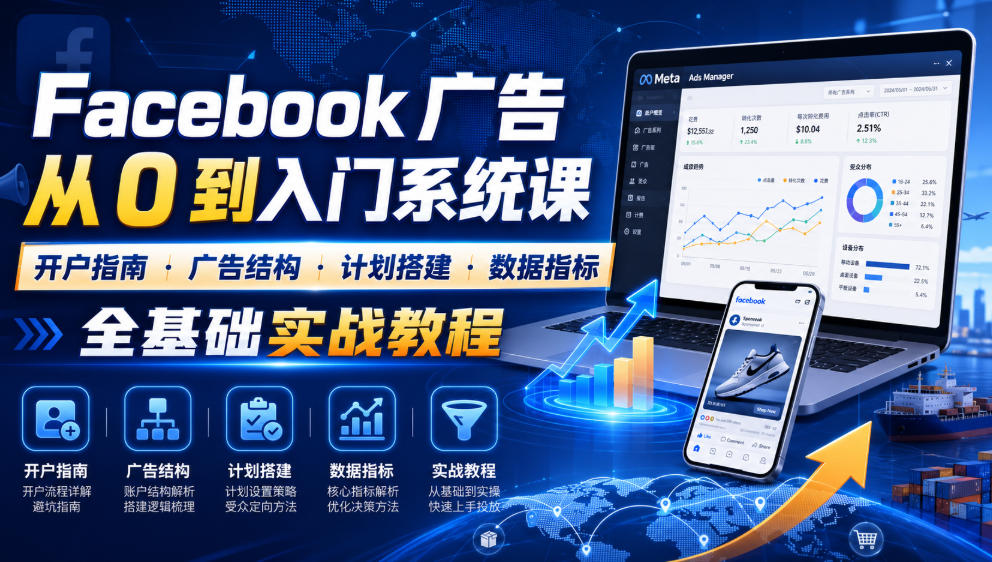 Facebook广告新手从0到入门系统课|开户指南・广告结构・计划搭建・数据指标全基础实战教程-研习库