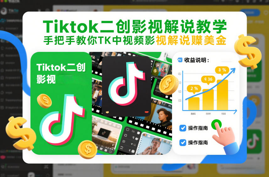 Tiktok二创影视解说教学，手把手教你TK中视频影视解说賺美金（更新26年1月）-研习库