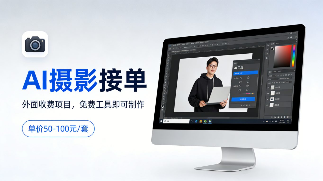 外面收费项目，AI摄影接单，免费工具就可以做，单价50-100一套-研习库