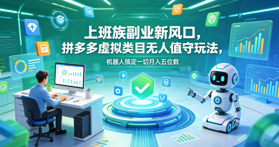 上班族副业新风口,拼多多虚拟类目无人值守玩法,机器人搞定一切月入五位数【揭秘】-研习库
