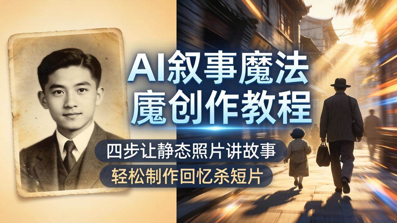 （18208期）AI叙事魔法创作教程，四步让静态照片讲故事，老照片修复加动态特效，轻松制作回忆杀短片-研习库