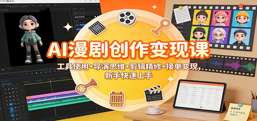 AI漫剧创作变现课：工具使用+导演思维+剪辑精修+接单变现，新手快速上手-研习库
