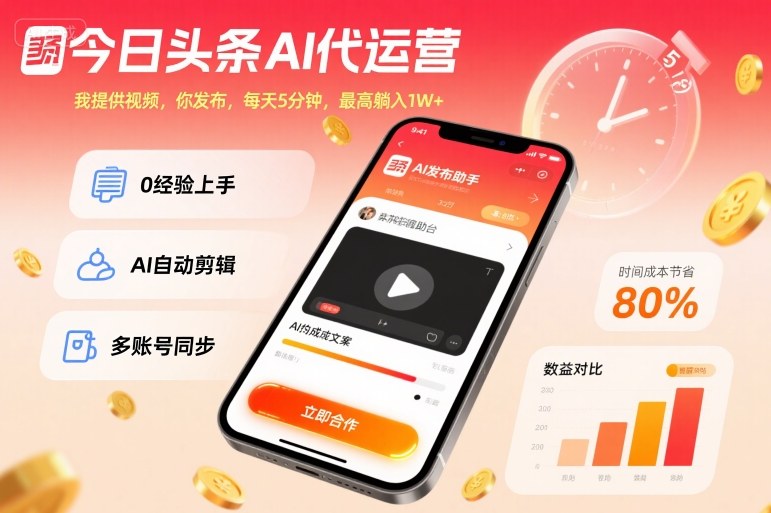 今日头条AI代运营，我提供视频，你发布，每天5分钟，最高躺入1W+【揭秘】-研习库