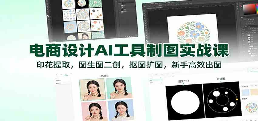 电商设计AI工具制图实战课：印花提取，图生图二创，抠图扩图，新手高效出图-研习库