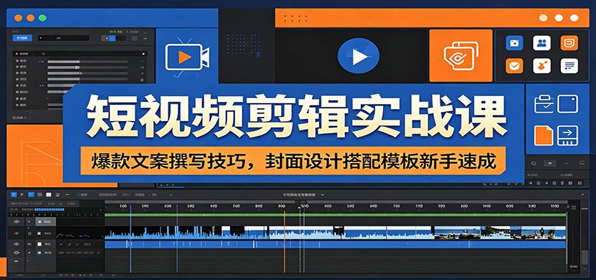 短视频剪辑实战课：爆款文案撰写技巧，封面设计搭配模板新手速成-研习库