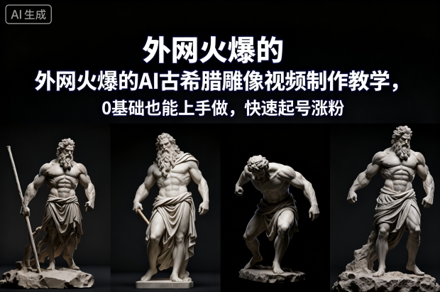 外网火爆的AI古希腊雕像视频制作教学，0基础也能上手做，快速起号涨粉-研习库