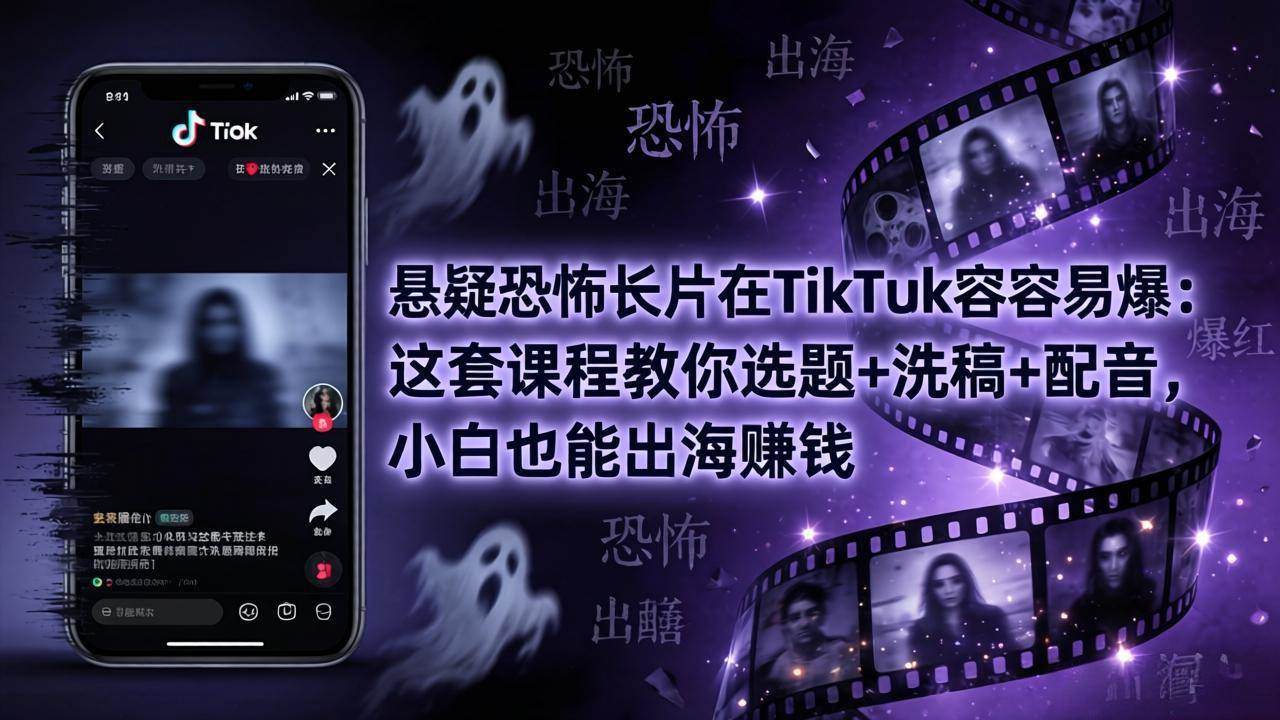 （18220期）悬疑恐怖长片在TikTok最容易爆：这套课程教你选题+洗稿+配音，小白也能出海赚钱-研习库