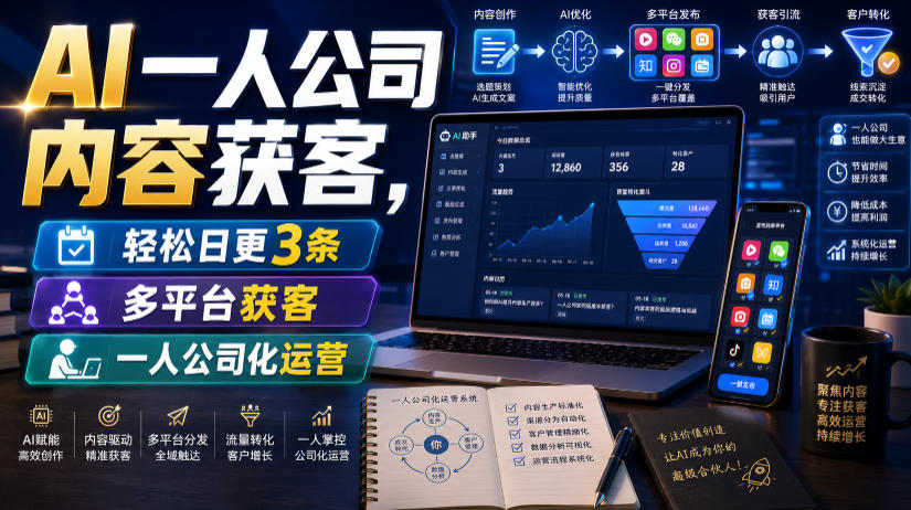 AI一人公司内容获客,轻松日更3条,多平台获客,一人公司化运营(更新)-研习库