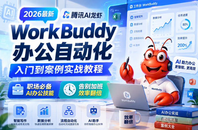 2026最新腾讯AI龙虾WorkBuddy办公自动化入门到案例实战教程，职场必备AI办公技能，告别加班，效率翻倍-研习库