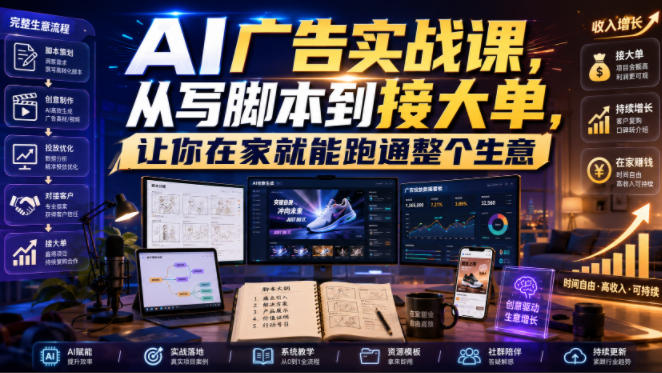 AI广告实战课,从写脚本到接大单,让你在家就能跑通整个生意【原创双语字幕】-研习库